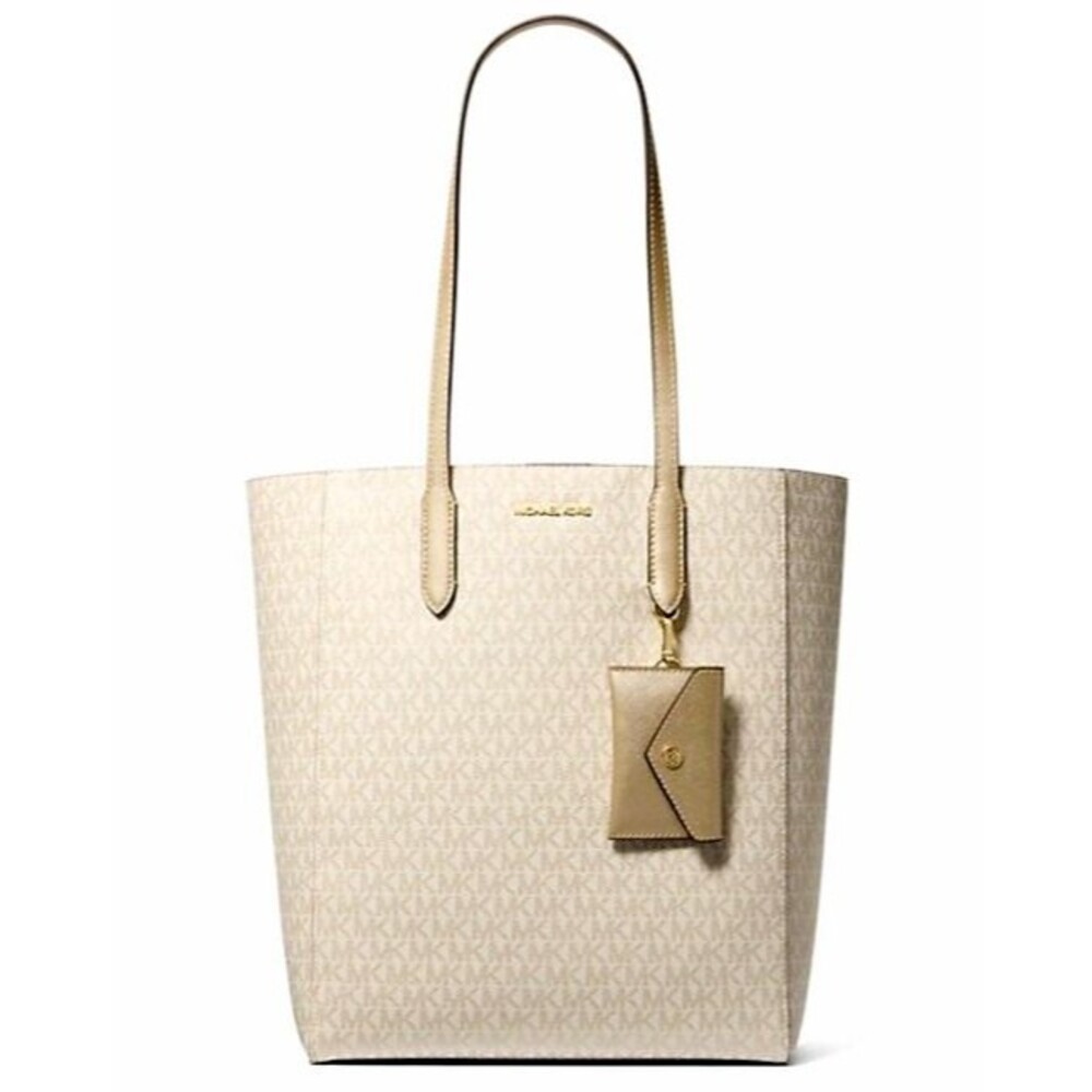 New Michael Kors Vincent Large Signature Logo Tote Bag with Coin Pouch Pale Gold